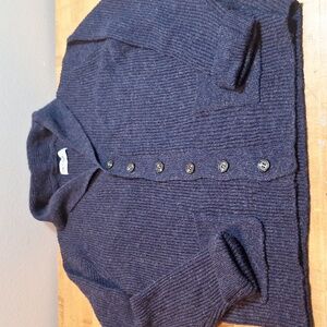 Line of Trade 100% Shetland Wool Navy Cardigan Large Grandpa Sweater High Collar